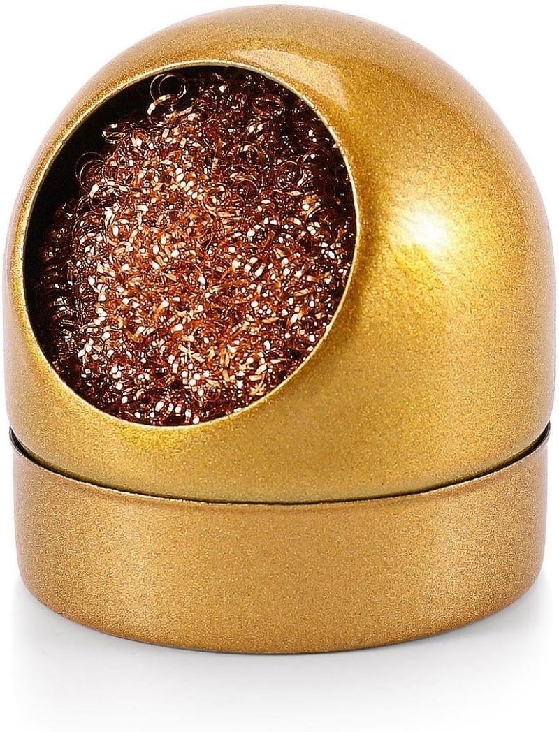 Flexzion Solder Cleaner with Brass Wool Soldering Wire Sponge and Gold, Dome-shaped, Non-Slip Solder Sponge Tray Housing, Soldering Iron Tip Cleaner, No Water Needed - Image 1